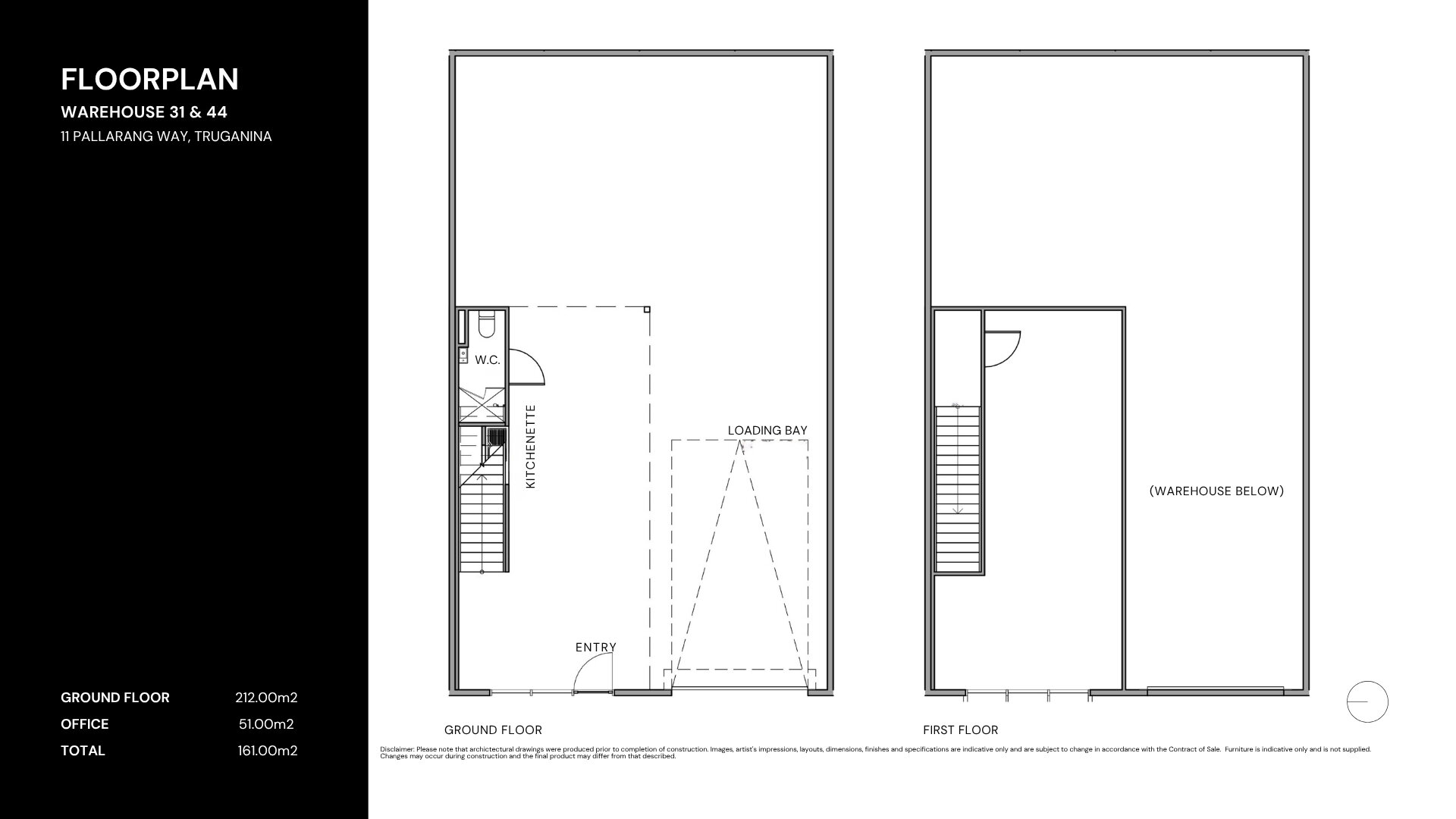 Floorplan of a 212 m² warehouse (Warehouses 39–44), Mode Business Park East Truganina